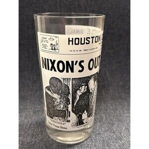 Vintage Houston Chronicle Newspaper Drinking Glass Nixon’s Out Ford’s 8/9/74